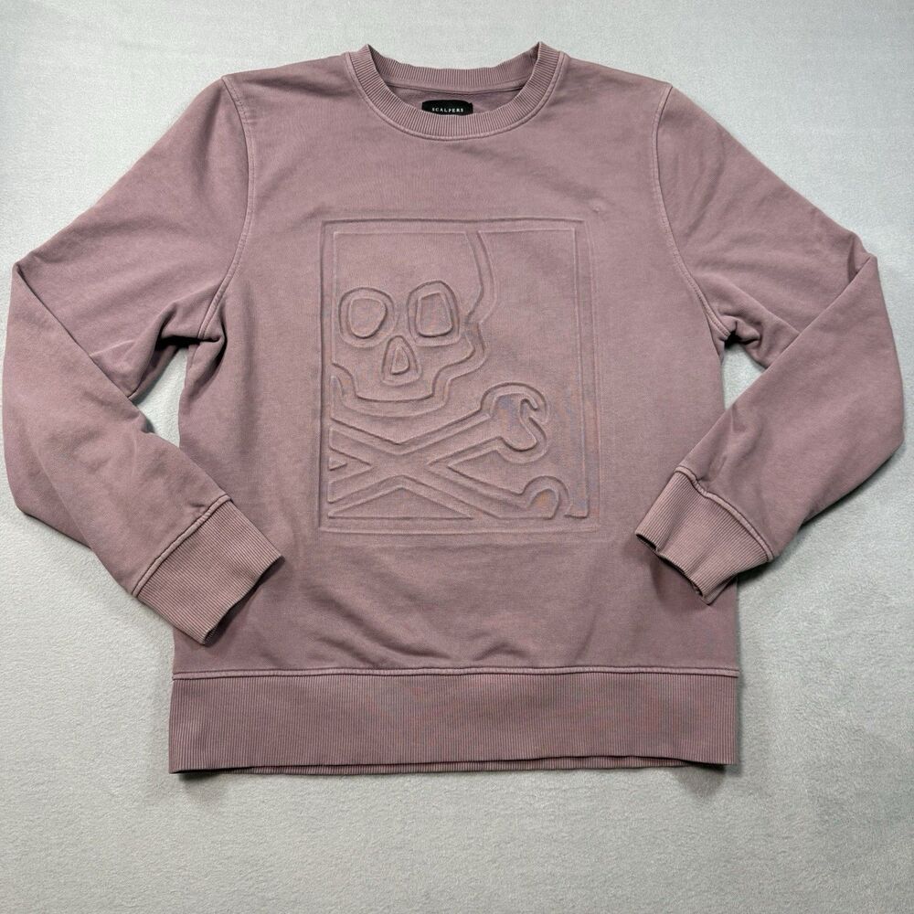 Scalpers Skull Crossbones Embossed Crewneck Sweatshirt Men's Large Mauve